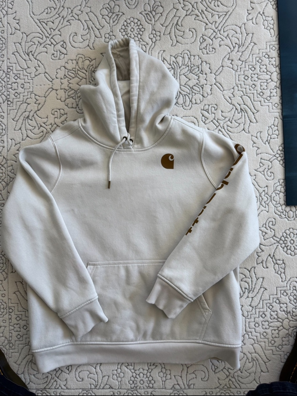 Carhartt womens Cream Pullover Hoodie with Brown Logo
